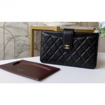 Knockoff Chanel Classic Pouch Clutch Bag With Card Holder A81902 Lambskin Black/Gold CE01352