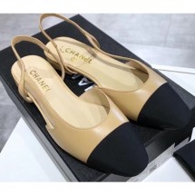Knockoff Chanel Heel 2cm Flat Slingbacks G31319 Beige/Grosgrain CE04218