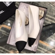 Knockoff Chanel Heel 4cm Lambskin/Grosgrain Pumps G34906 white/Black 2019 CE02786