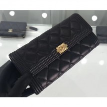 Knockoff Chanel Lambskin Boy Long Flap Wallet A80286 Black/Gold CE04054