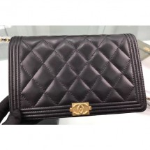 Knockoff Chanel Lambskin Boy Wallet On Chain WOC Bag A80387 Black/Gold CE01704