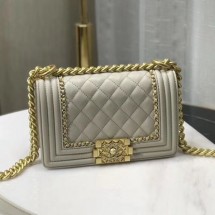 Knockoff Chanel Quilted Calfskin Chain Small Boy Flap Bag A67085 Gray 2019 Collection CE04215