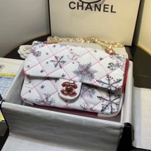Knockoff Chanel Quilted Fabric Snowflake Print Medium Flap Bag White 2020 Collection CE02501