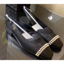 Knockoff Chanel Top Quality Pearl Slingbacks Black 2020 CE02107