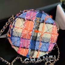 Knockoff Chanel Tweed Round Clutch with Chain AP0366 Orange/Blue/Pink 2020 Collection CE01535