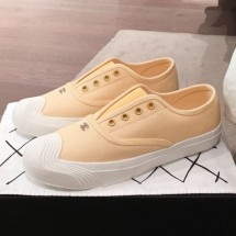 Knockoff Chanel Vintage Canvas Slip-on Sneakers Yellow 2020 Collection CE01312