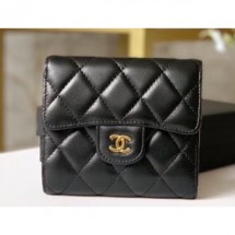 New Chanel Classic Small Flap Wallet 31528 AP0231 Lambskin Black/Gold CE00701