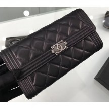 New Chanel Lambskin Boy Long Flap Wallet A80286 Black/Silver CE02166