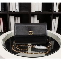 New Cheap Chanel A32258 Black Grain Leather Flap Bag gold CE02186