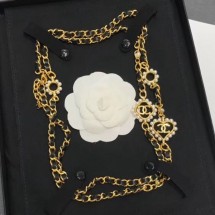 Quality Chanel Heart Chain Leather Long Necklace AB2582 Black/Gold/White 2019 Collection CE00845