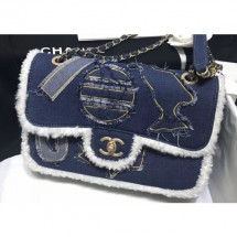 Replica Best Chanel Cotton/Shearling Sheepskin Flap Bag AS0875 2019 CE02066