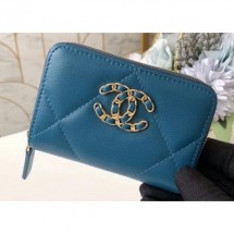 Replica Chanel 19 Leather Zipped Coin Purse AP0949 Dark Turquoise 2020 CE04084