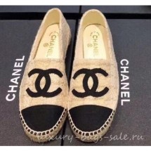 Replica Chanel CC Logo Tweed Fabric Espadrilles Beige 2019 CE01147