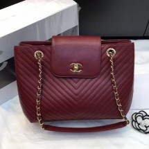 Replica Chanel Chevron Calfskin Strap Shopping Bag Burgundy 2019 Collection CE03274