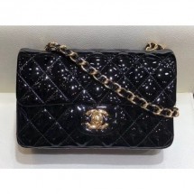 Replica Chanel Classic Flap Small Bag A01116 Black in Patent Leather with Gold Hardware CE03190