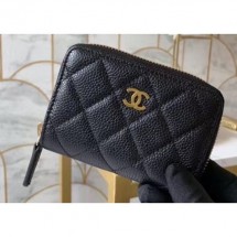 Replica Chanel Classic Small Zipped Coin Purse 69272 Grained Calfskin Black/Gold CE02332
