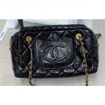 Replica Chanel Crinkled Calfskin Bowling Bag Black 2020 CE01508
