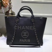 Replica Chanel Deauville Grained Calfskin Medium Shopping Bag A57067 Black/Silver 2019 Collection CE01317