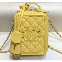 Replica Chanel Grained Calfskin CC Filigree Vanity Case Bag AS0988 Yellow 2019 CE01703