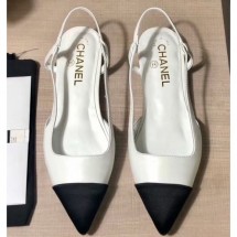 Replica Chanel Lambskin and Satin Slingbacks G35261 White/Black 2020 CE01485