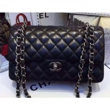 Replica Chanel Lambskin Classic Flap 28cm Bag Black With Silver Hardware 2018 CE02602