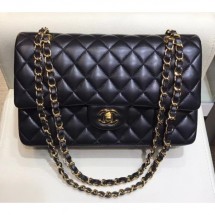 Replica Chanel Lambskin Classic Flap Medium Bag A01112 Black with Gold Hardware 2018 CE03613