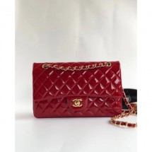 Replica Chanel Patent Calfskin Medium Classic Flap Bag A1112 Red（Gold Hardware） Collection CE03909
