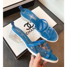 Replica Chanel PVC Heel Mule Sandals Blue 2019 CE01770