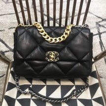 Replica Chanel Quilted Goatskin 19 Large Flap Bag AS1161 Black 2019 Collection CE03057