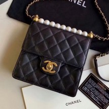 Replica Chanel Quilted Iridescent Lambskin Pearls Flap Bag AS0584 Black 2019 Collection CE03753