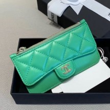 Replica Chanel Quilted Lambskin Zipped Classic Card Holder AP0767 Green 2019 Collection CE03752