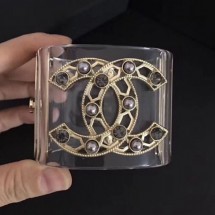Replica Chanel Resin Cutout Pearl CC Cuff Bracelet Black 2019 Collection CE01672