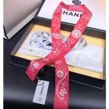 Replica Chanel Silk Twill Slim Bandeau Scarf 10x120cm AA0349 Red 2019 CE04244