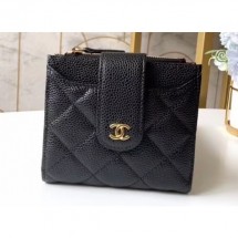 Replica Chanel Small Wallet with Card Holder A31567 Grained Calfskin Black CE00952