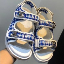Replica Chanel Tweed CC Logo Magic Loop Sandals G34726 Blue 2019 CE02679