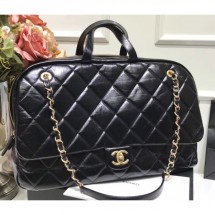 Replica Chanel Waxy Calfskin Flap Bowling Luggage Bag Black 2019 CE01908