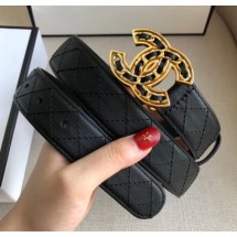 Replica Chanel Width 3cm Quilting Leather Belt with CC Chain Buckle Black 2020 Collection CE03769