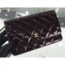 Replica Cheap Chanel Wallet On Chain WOC Bag in Patent Leather Date Red/Gold CE02346