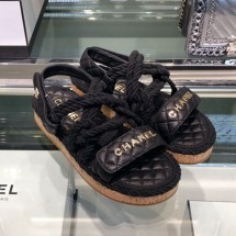 Replica High Quality Chanel Cord Flat Sandals G34602 Black 2019 Collection CE00908