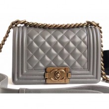 AAA 1:1 Chanel Lambskin Boy Flap Small Bag Gray/Gold CE03653