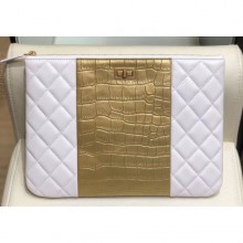 AAA 1:1 Chanel Reissue 2.55 Lambskin and Crocodile Embossed Calfskin Pouch Clutch Bag A82725 White/Gold 2019 CE03596