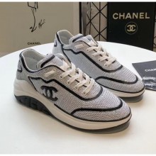 AAA Chanel CC Logo Sequins & Leather Sneakers G35936 White/Black 2020 Collection CE01026