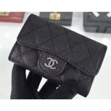 AAA Chanel Grained Leather Classic Flap Card Holder A80799 Black/Silver CE01724