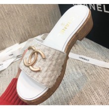 AAA Chanel Heel Gold CC Logo Mules G36065 White 2020 CE02688