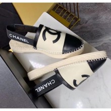 AAA Chanel Lambskin Espadrilles Mules Sandals Beige/Black 2020 Collection CE03601