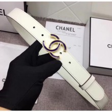 AAA Copy Chanel Calf Leather Belt with Blue Buckle 30mm Width White 2018 Belt CE03193
