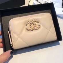 AAA Knockoff Chanel 19 Goatskin Zipped Coin Purse AP0949 Apricot 2019 Collection CE01748