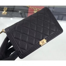 AAA Replica Chanel Caviar Leather Boy Wallet On Chain WOC Bag A80387 Black/Gold CE03269
