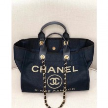 AAA Replica Chanel Deauville Lurex Canvas Large Shopping Bag A93786 Navy Blue/Gold 2019 Collection CE01305