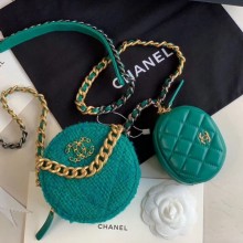 AAAAA Chanel 19 Tweed Clutch with Chain & Coin Purse AP0986 Green 2019 Collection CE03090